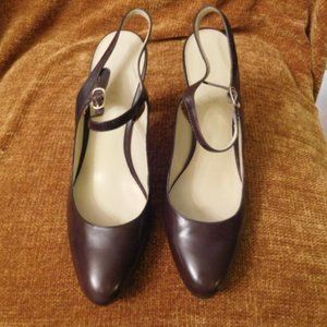 Ralph Lauren, Brown Mary Janes Striped Open Heels, size 7.5